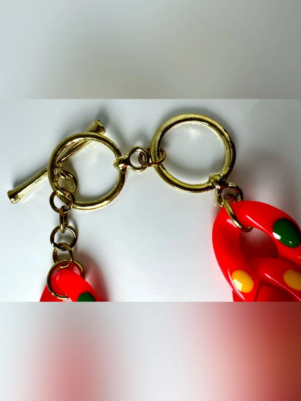 Bright Orange Acrylic Chunky Chain Bracelet with Yellow & Green Accents #1740